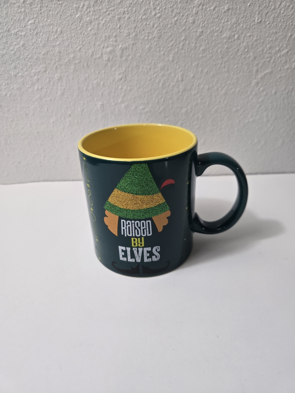 Holiday 'Raised by Elves' Green and Yellow Ceramic Mug
